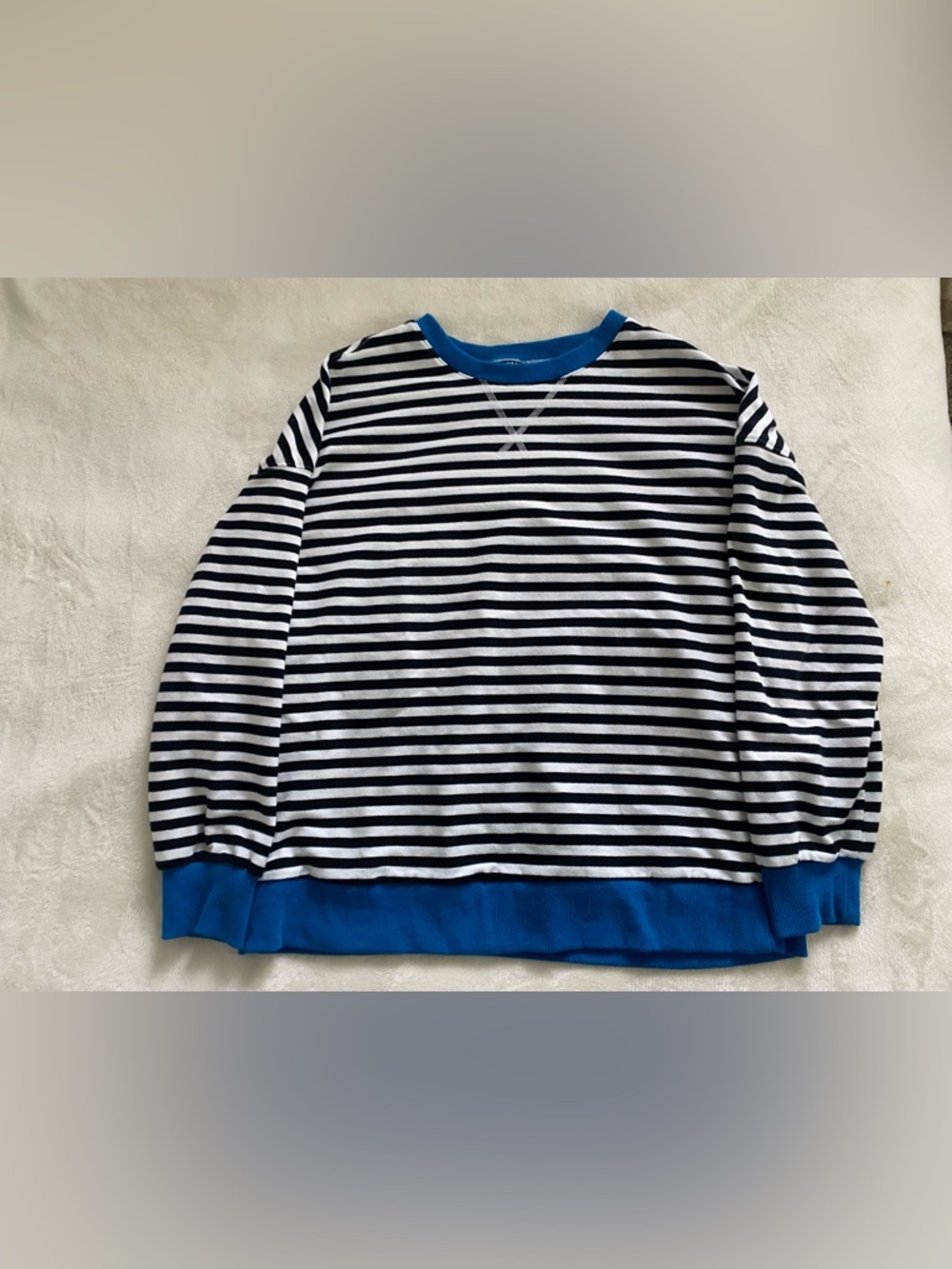 Striped Crewneck Sweatshirt with Blue Trim